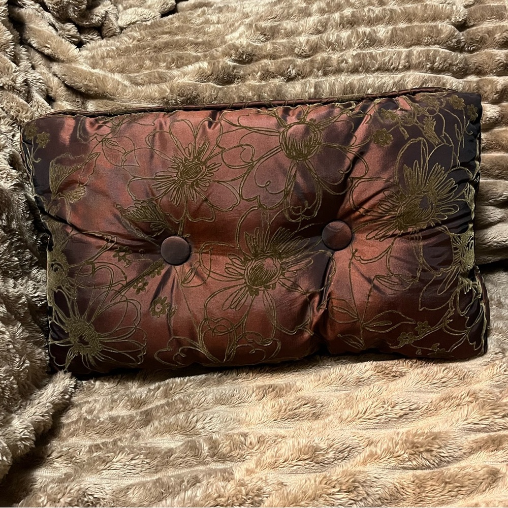 Brown Floral decorative pillow satin